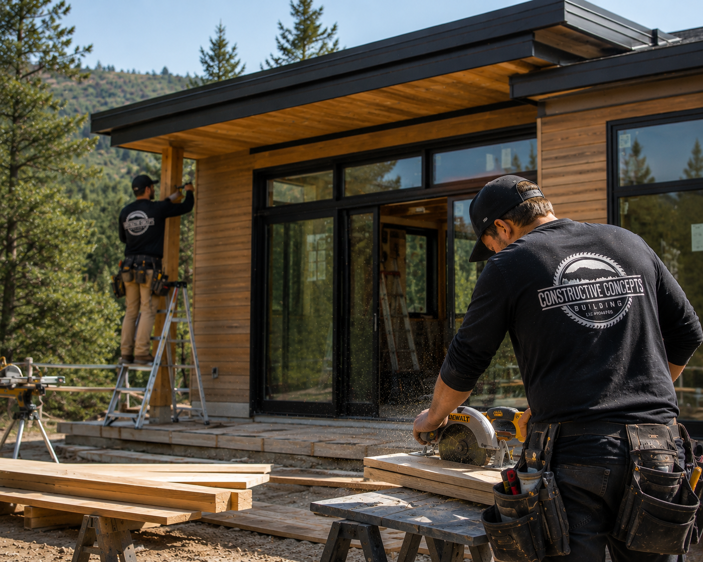 Constructive Concepts Building crew at work on a luxury modern home